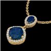 Image 2 : 3.50 ctw Sapphire & Micro VS/SI Diamond Necklace Designer 10k Yellow Gold - REF-45X2A