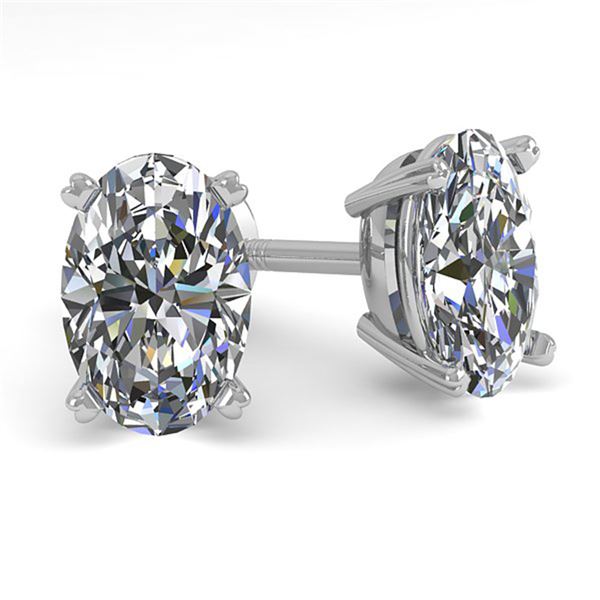 1.0 ctw Oval Cut VS/SI Diamond Stud Designer Earrings 18k White Gold - REF-121Y5X