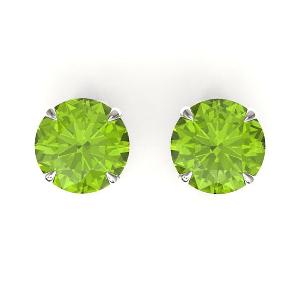 4 ctw Peridot Designer Solitaire Stud Earrings 18k White Gold - REF-25H9R