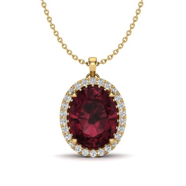 2.75 ctw Garnet & Micro VS/SI Diamond Halo Necklace 18k Yellow Gold - REF-37K5Y