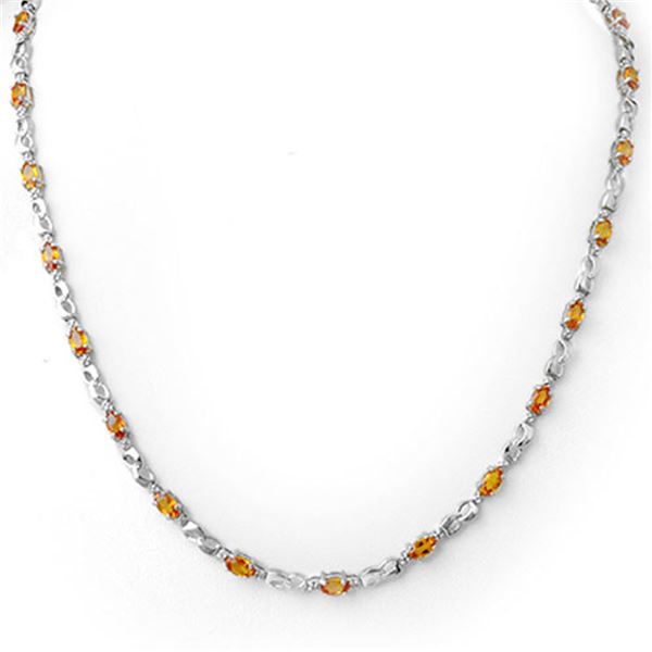 9.02 ctw Orange Sapphire & Diamond Necklace 18k White Gold - REF-163N6F