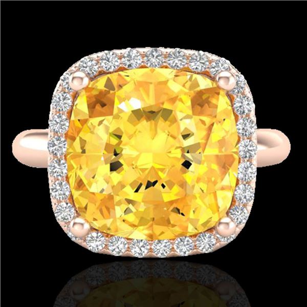 6 ctw Citrine & Micro Pave Halo VS/SI Diamond Ring 14k Rose Gold - REF-36H6R