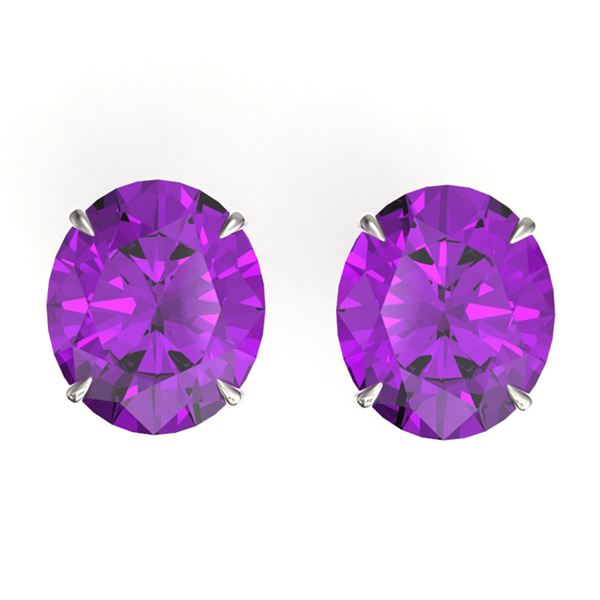 18 ctw Amethyst Designer Solitaire Stud Earrings 18k White Gold - REF-55R8K