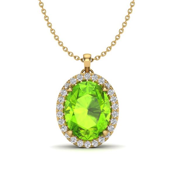 2.75 ctw Peridot & Micro VS/SI Diamond Halo Necklace 18k Yellow Gold - REF-39K9Y