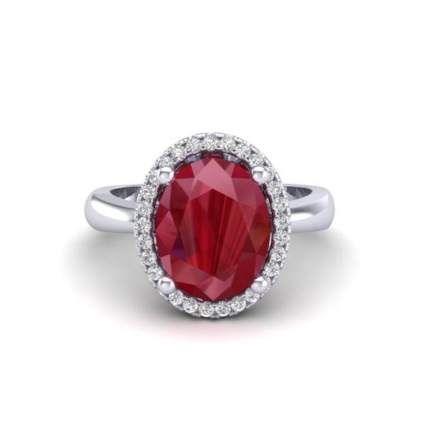 3 ctw Ruby & Micro Pave VS/SI Diamond Certified Ring 18k White Gold - REF-50M3G