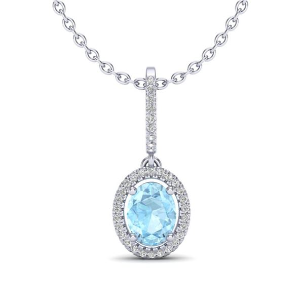 1.75 ctw Aquamarine & Micro VS/SI Diamond Necklace Halo 18k White Gold - REF-50W3H