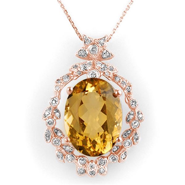 12.8 ctw Citrine & Diamond Necklace 14k Rose Gold - REF-106A8N
