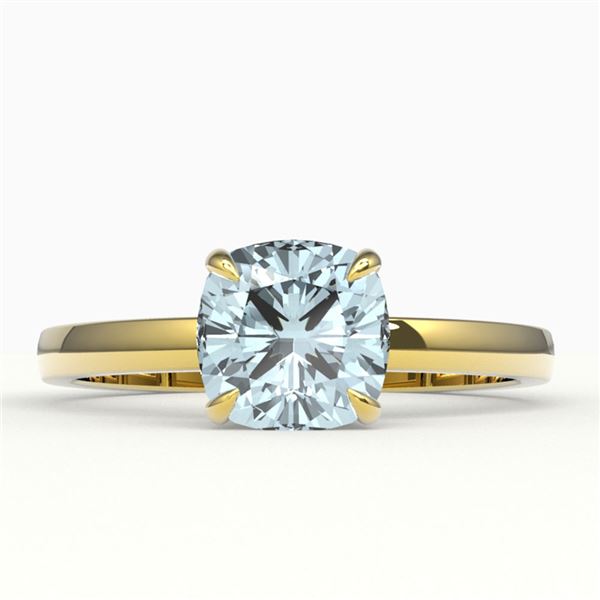 1.50 ctw Cushion Cut Aquamarine Engagment Ring 18k Yellow Gold - REF-25N9F