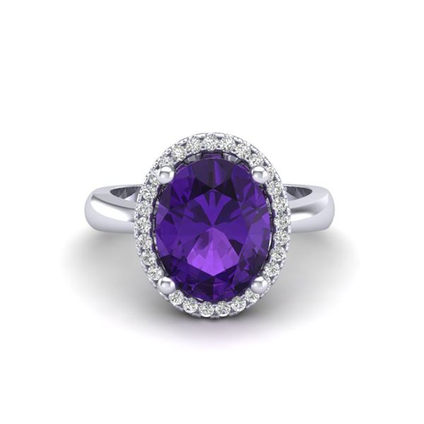 2.50 ctw Amethyst & Micro Pave VS/SI Diamond Ring 18k White Gold - REF-40H9R