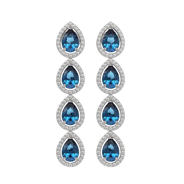 7.81 ctw London Topaz & Diamond Micro Pave Halo Earrings 10k White Gold - REF-152Y8X