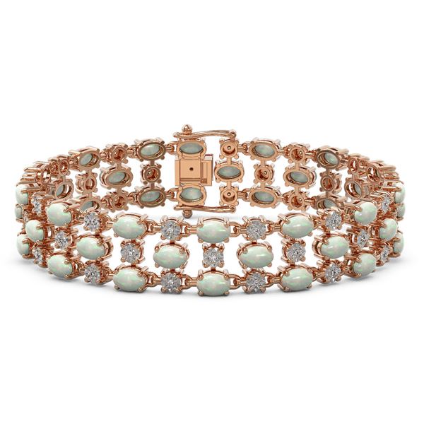 12.7 ctw Opal & Diamond Row Bracelet 10K Rose Gold - REF-245A5N