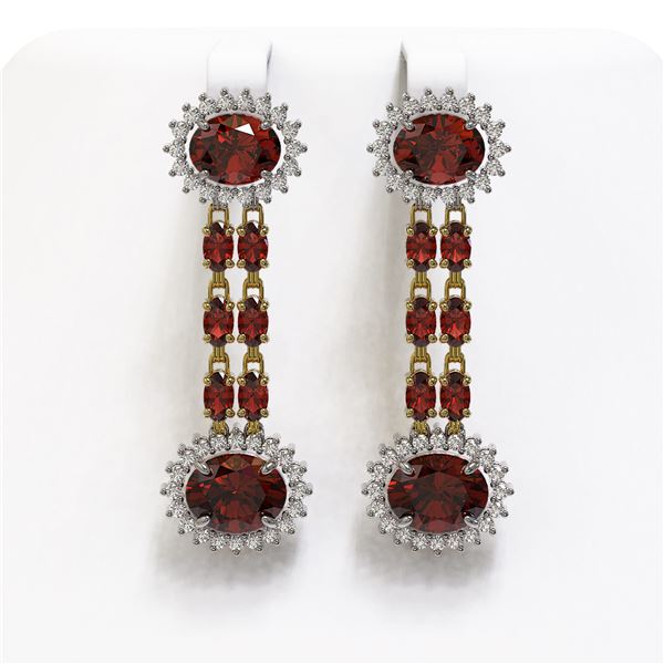11.7 ctw Garnet & Diamond Earrings 14K Yellow Gold - REF-174X2A