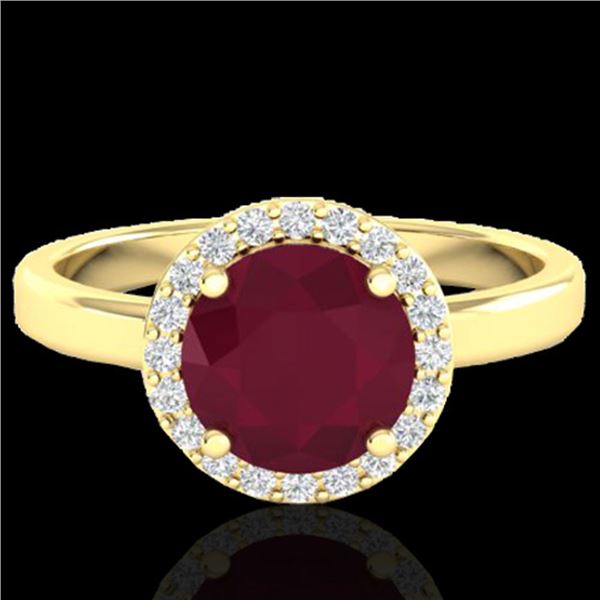 2 ctw Ruby & Halo VS/SI Diamond Micro Pave Ring 18k Yellow Gold - REF-45X3A