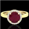 Image 1 : 2 ctw Ruby & Halo VS/SI Diamond Micro Pave Ring 18k Yellow Gold - REF-45X3A