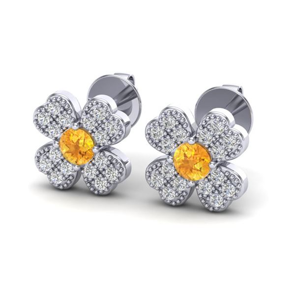 0.54 ctw Citrine & Micro Pave VS/SI Diamond Earrings 18k White Gold - REF-22R2K