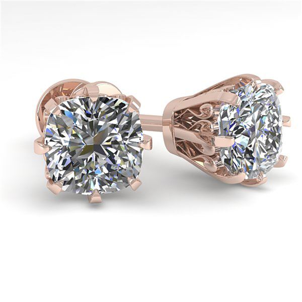 1.0 ctw VS/SI Cushion Cut Diamond Stud Earrings 18k Rose Gold - REF-147M2G