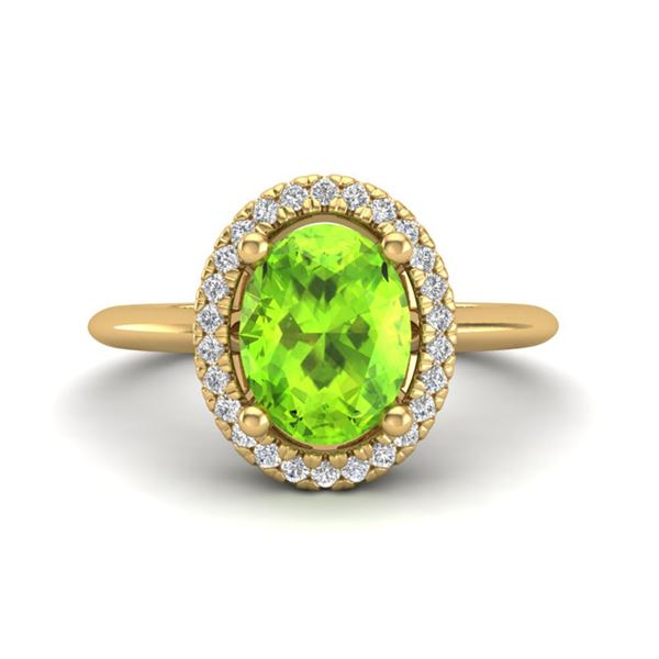 1.75 ctw Peridot & Micro VS/SI Diamond Ring Halo 18k Yellow Gold - REF-39N8F