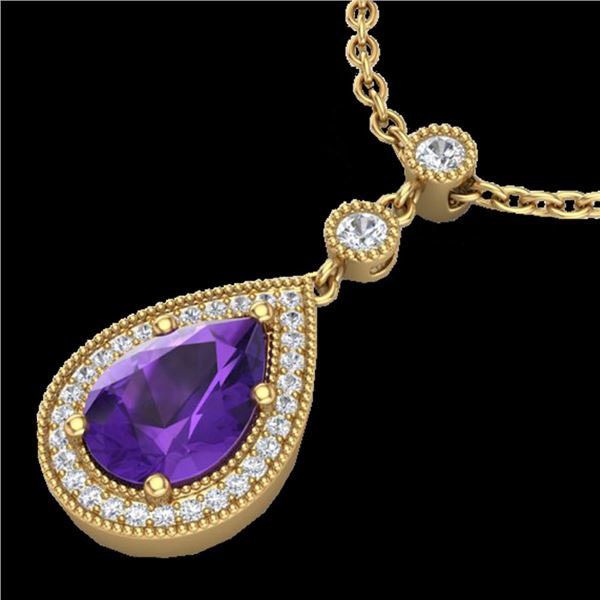 2.25 ctw Amethyst & Micro Pave VS/SI Diamond Necklace 18k Yellow Gold - REF-38Y8X