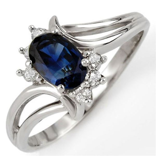 0.70 ctw Blue Sapphire & Diamond Ring 18k White Gold - REF-25N2F