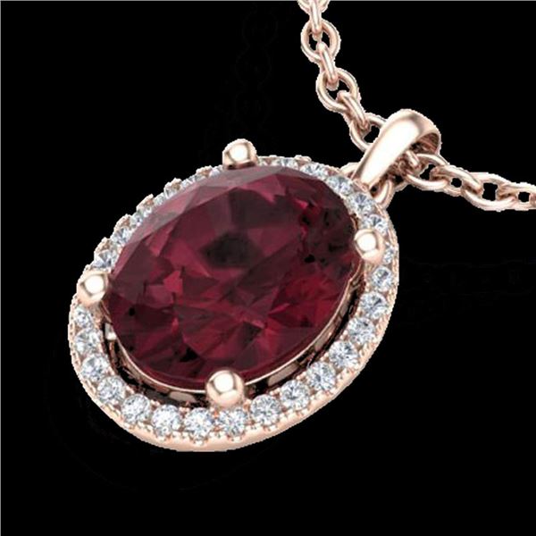 2.50 ctw Garnet & Micro Pave VS/SI Diamond Necklace 14k Rose Gold - REF-29X6A