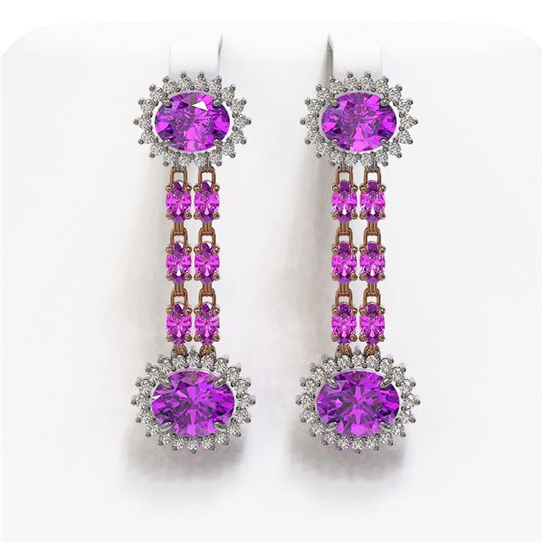 10.4 ctw Amethyst & Diamond Earrings 14K Rose Gold - REF-174M5G
