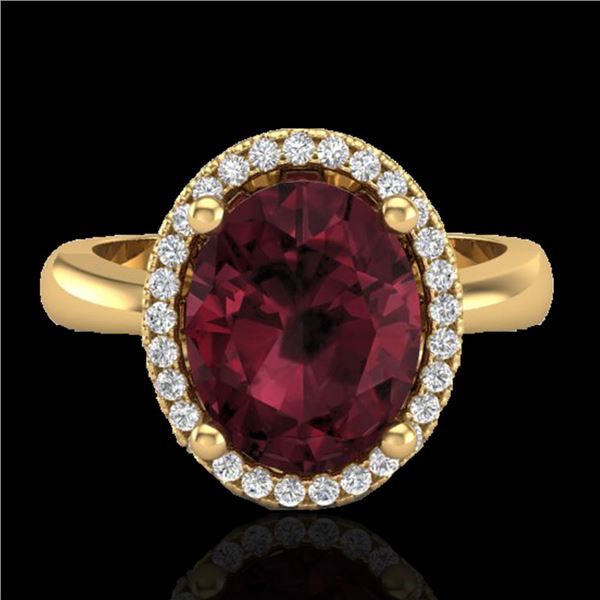 2.50 ctw Garnet & Micro Pave VS/SI Diamond Ring 18k Yellow Gold - REF-38F8M