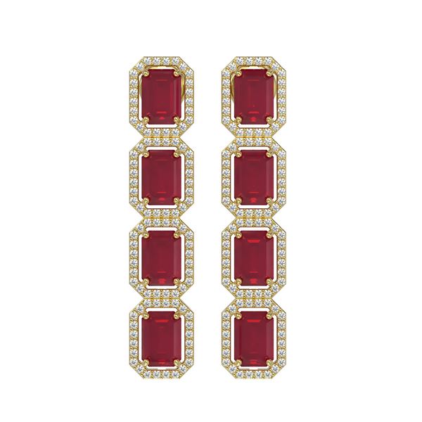12.33 ctw Ruby & Diamond Micro Pave Halo Earrings 10k Yellow Gold - REF-168A2N