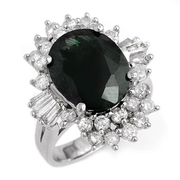 9.51 ctw Blue Sapphire & Diamond Ring 14k White Gold - REF-141M8G