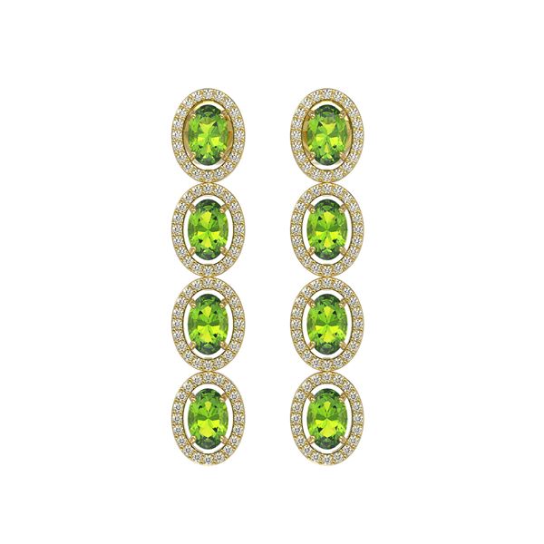 5.88 ctw Peridot & Diamond Micro Pave Halo Earrings 10k Yellow Gold - REF-143X6A