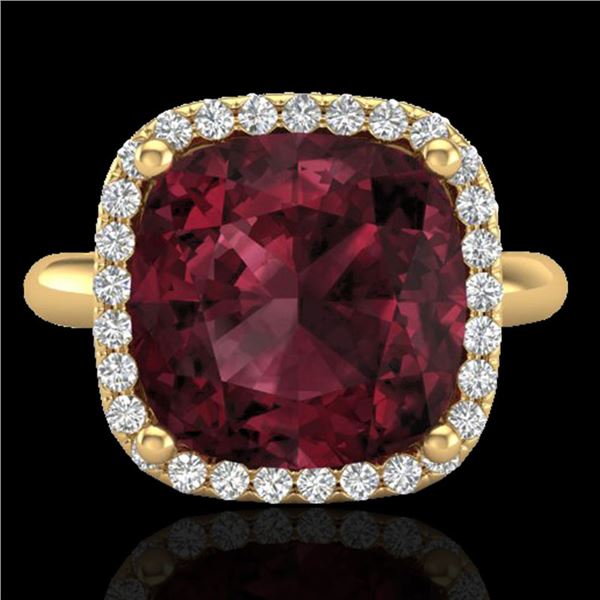 6 ctw Garnet & Micro Pave Halo VS/SI Diamond Ring 18k Yellow Gold - REF-44F3M