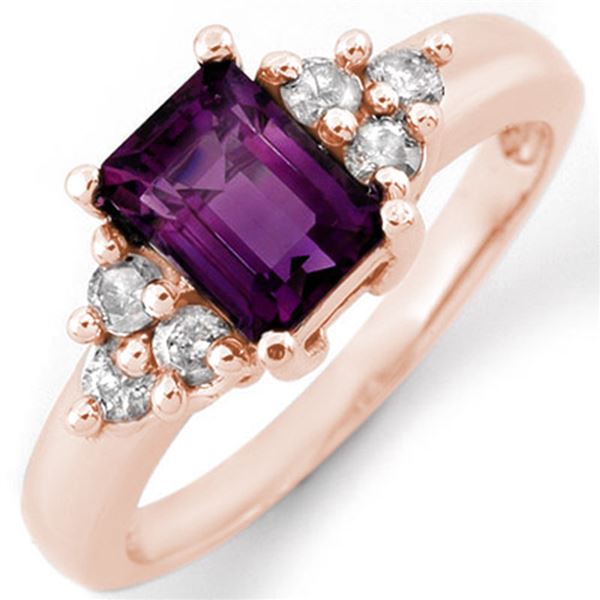 1.36 ctw Amethyst & Diamond Ring 14k Rose Gold - REF-39G8W