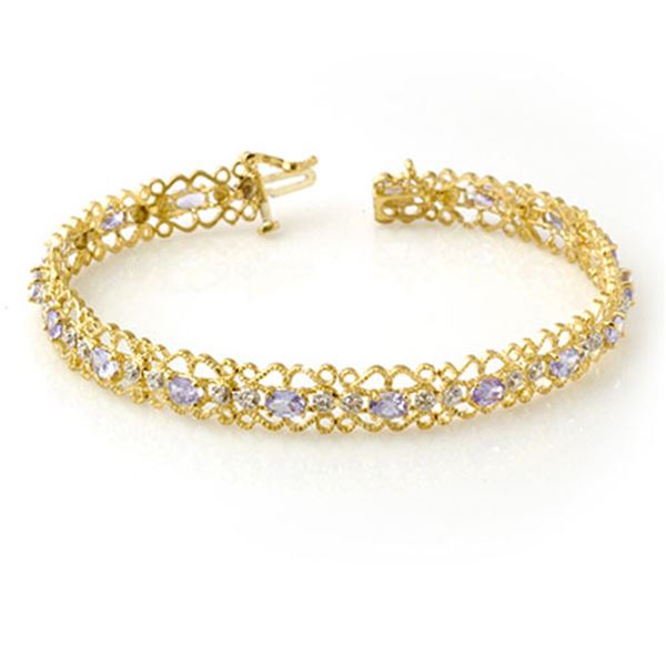2.82 ctw Tanzanite & Diamond Bracelet 10k Yellow Gold - REF-53H5R