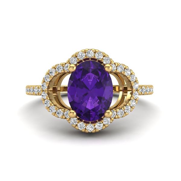 2 ctw Amethyst & Micro Pave VS/SI Diamond Certified Ring 10k Yellow Gold - REF-30G8W