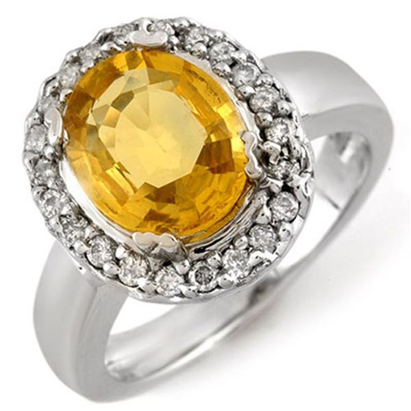 3.40 ctw Yellow Sapphire & Diamond Ring 10k White Gold - REF-47F3M