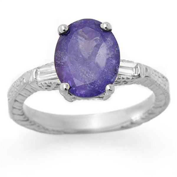 3.70 ctw Tanzanite & Diamond Ring 14k White Gold - REF-116A8N