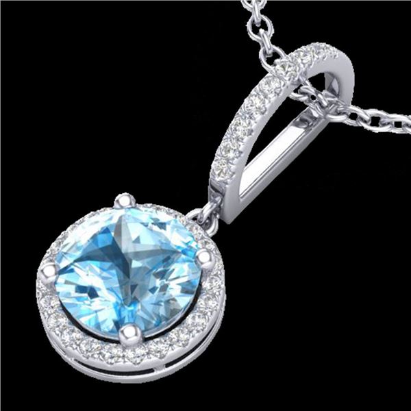 2.75 ctw Sky Blue Topaz & Micro Pave Diamond Necklace 18k White Gold - REF-39N5F