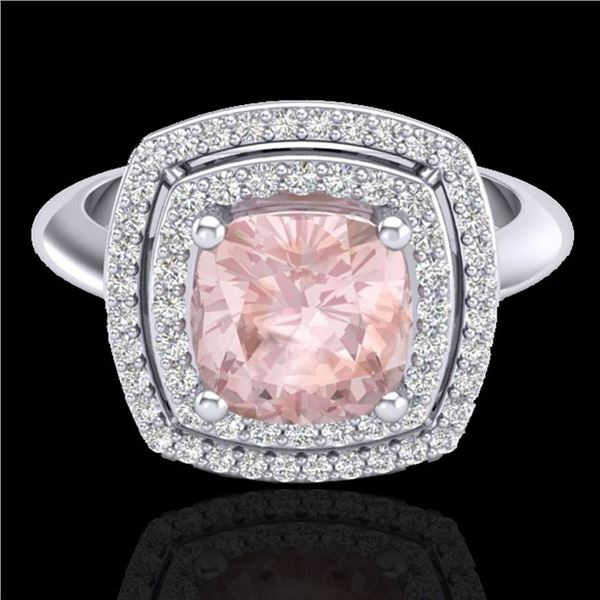 1.92 ctw Morganite & Micro VS/SI Diamond Pave Ring 18k White Gold - REF-56K2Y