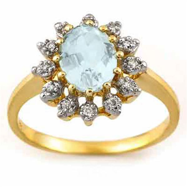 1.62 ctw Aquamarine & Diamond Ring 10k Yellow Gold - REF-23N9F