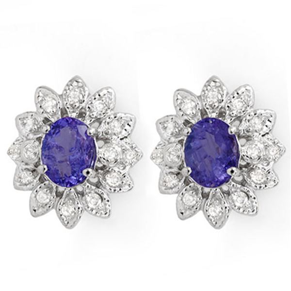 3.70 ctw Tanzanite & Diamond Earrings 14k White Gold - REF-108W8H