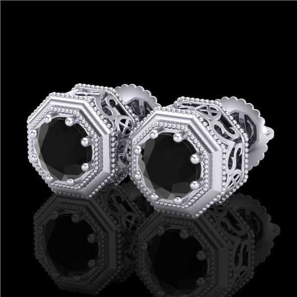 1.07 ctw Fancy Black Diamond Art Deco Stud Earrings 18k White Gold - REF-50R8K
