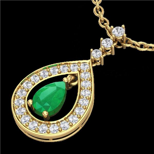 1.15 ctw Emerald & Micro Pave VS/SI Diamond Necklace 14k Yellow Gold - REF-49W3H