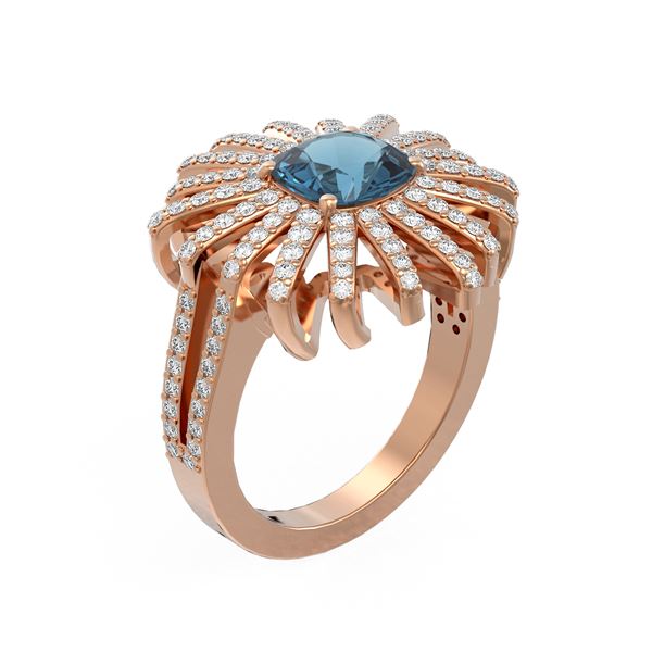 3.05 ctw London Topaz & Diamond Ring 18K Rose Gold - REF-174X4A