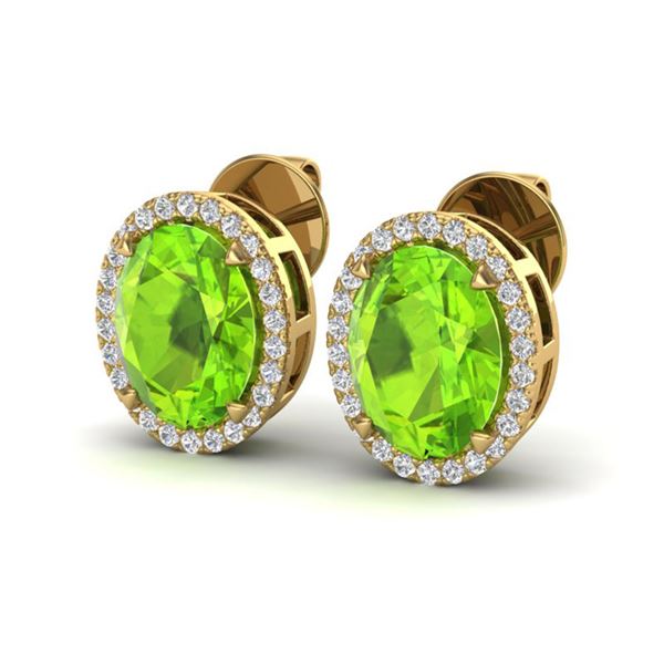 5.50 ctw Peridot & Micro VS/SI Diamond Halo Earrings 18k Yellow Gold - REF-56M2G