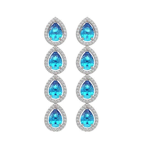 7.81 ctw Swiss Topaz & Diamond Micro Pave Halo Earrings 10k White Gold - REF-152A8N