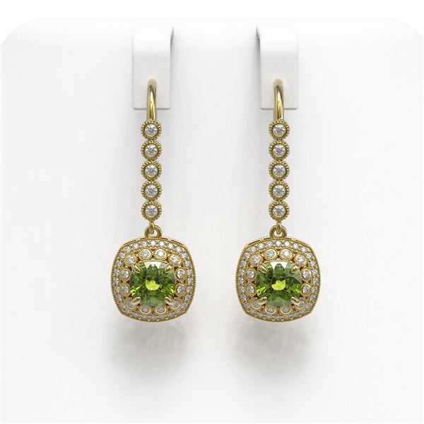 4.5 ctw Tourmaline & Diamond Victorian Earrings 14K Yellow Gold - REF-172M8G
