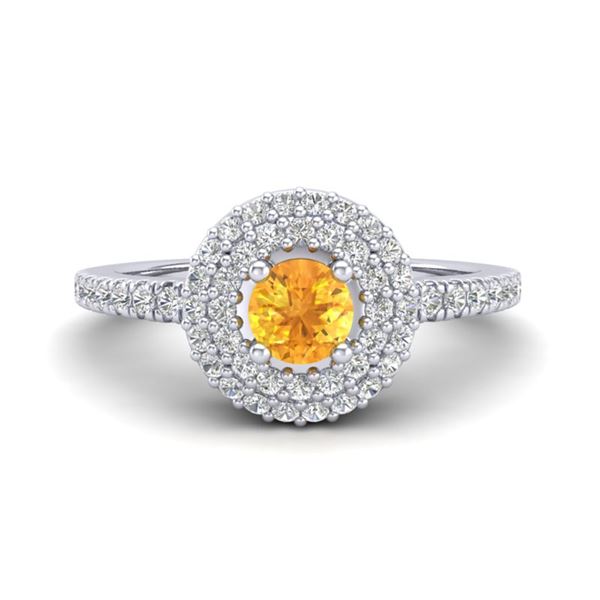 0.70 ctw Citrine & Micro Pave VS/SI Diamond Ring Halo 18k White Gold - REF-42W4H