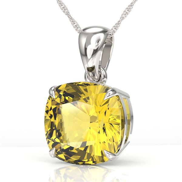 6 ctw Cushion Cut Citrine Designer Solitaire Necklace 18k White Gold - REF-33A3N