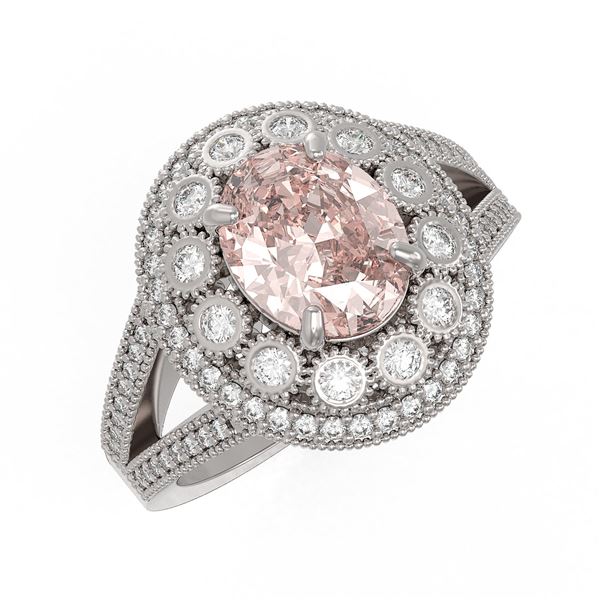 3.95 ctw Certified Morganite & Diamond Victorian Ring 14K White Gold - REF-176K8Y