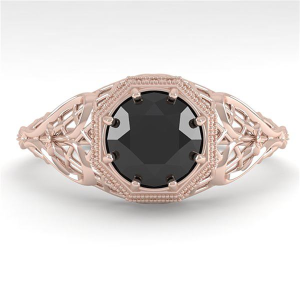 1.0 ctw Black Certified Diamond Ring Art Deco 14k Rose Gold - REF-35F2M