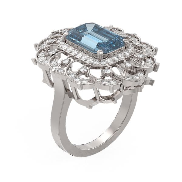 5.33 ctw Blue Topaz & Diamond Ring 18K White Gold - REF-140W9H